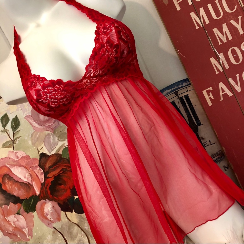 Victoria's Secret Red Lace & Sheer Babydoll Chemise